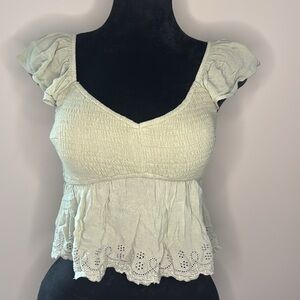 Hollister Green Smocked Women's Top Medium